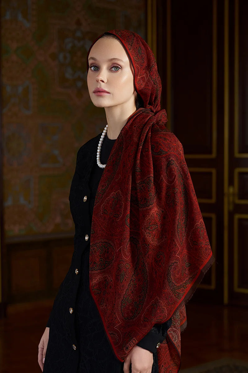 Yün İpek Shade Şal - Kırmızı