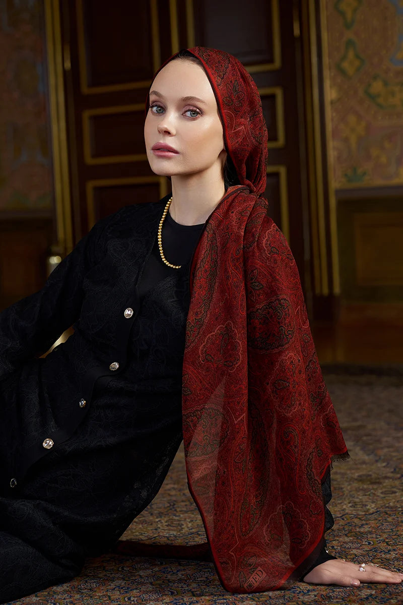 Yün İpek Shade Şal - Kırmızı