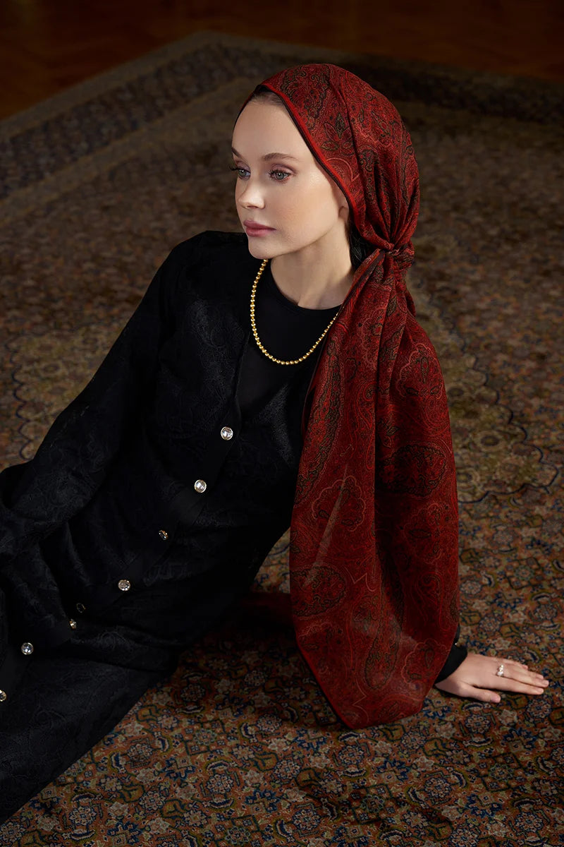 Yün İpek Shade Şal - Kırmızı