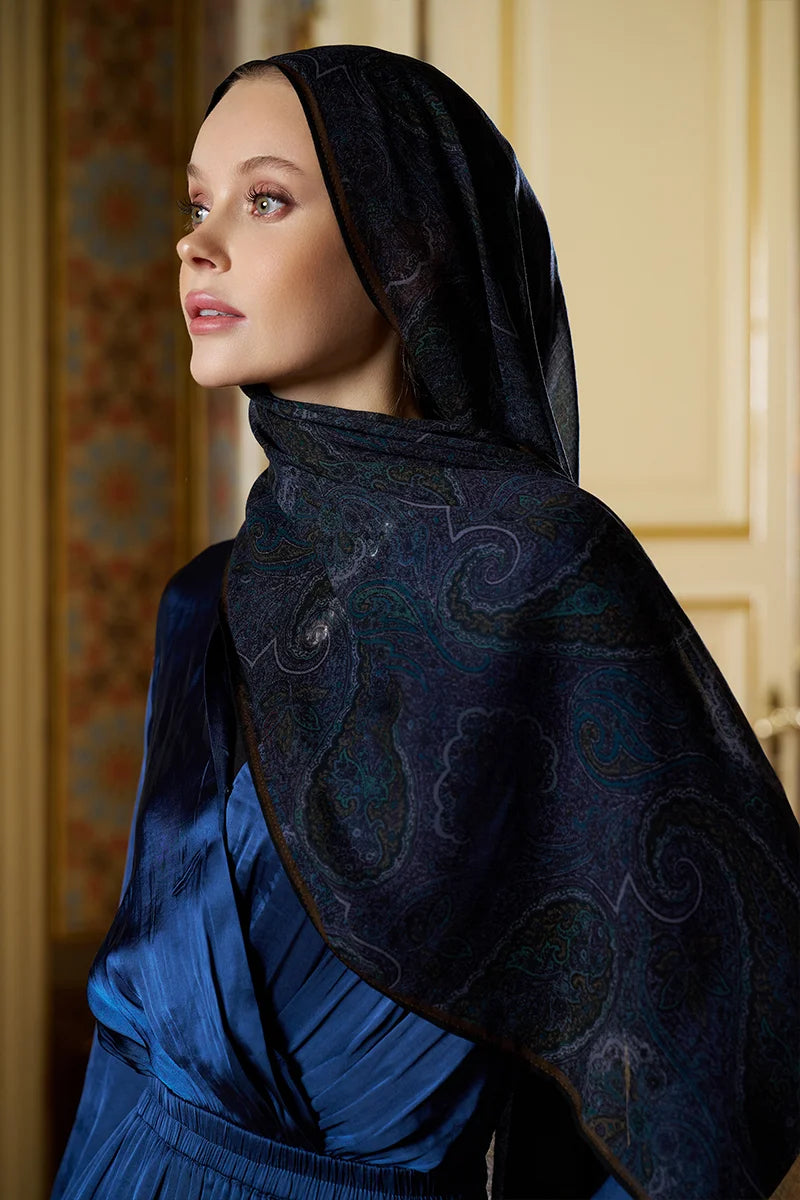 Yün İpek Shade Şal - Lacivert