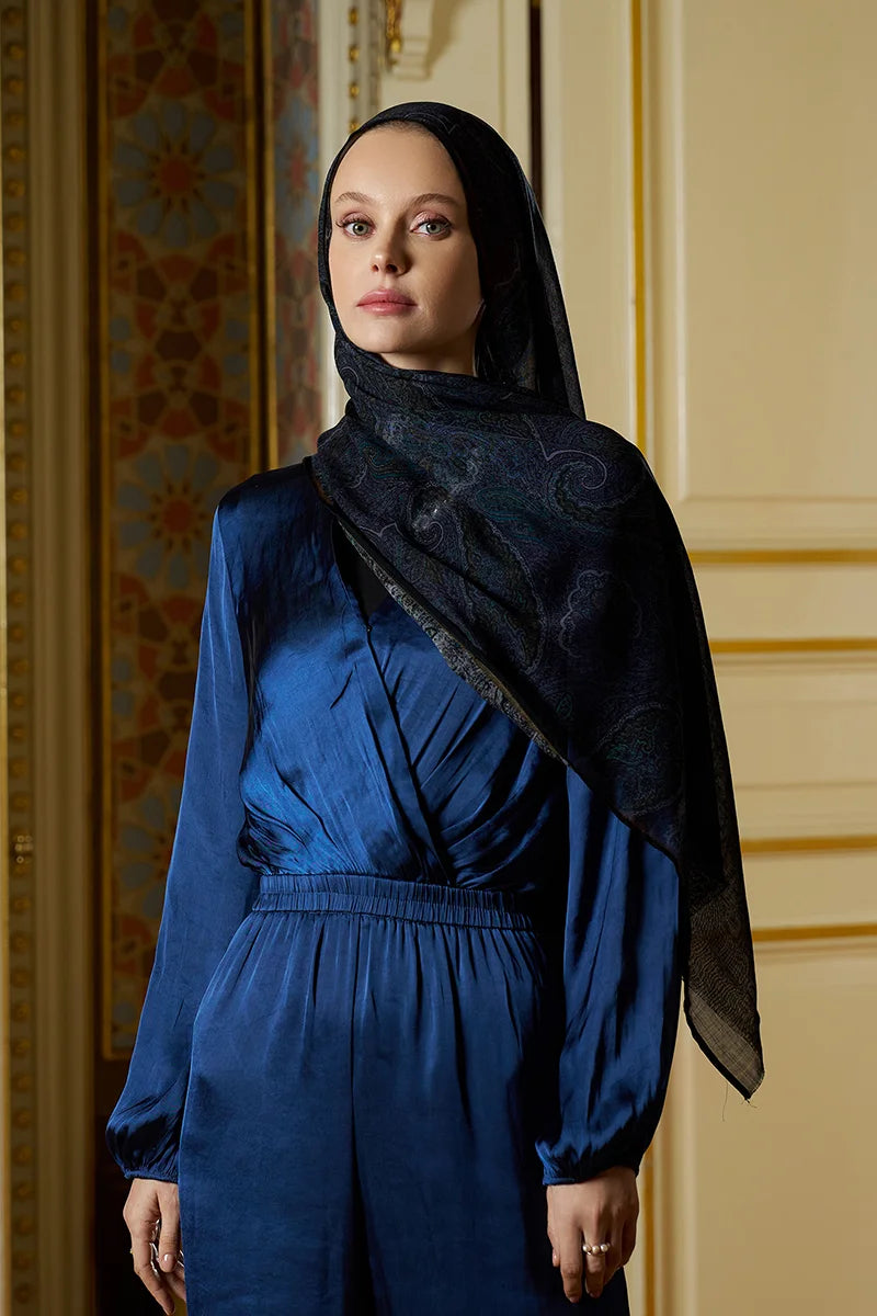 Yün İpek Shade Şal - Lacivert