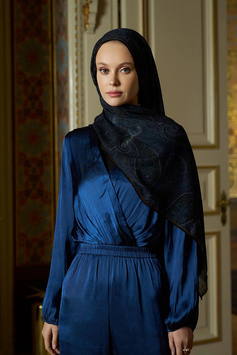 Yün İpek Shade Şal - Lacivert