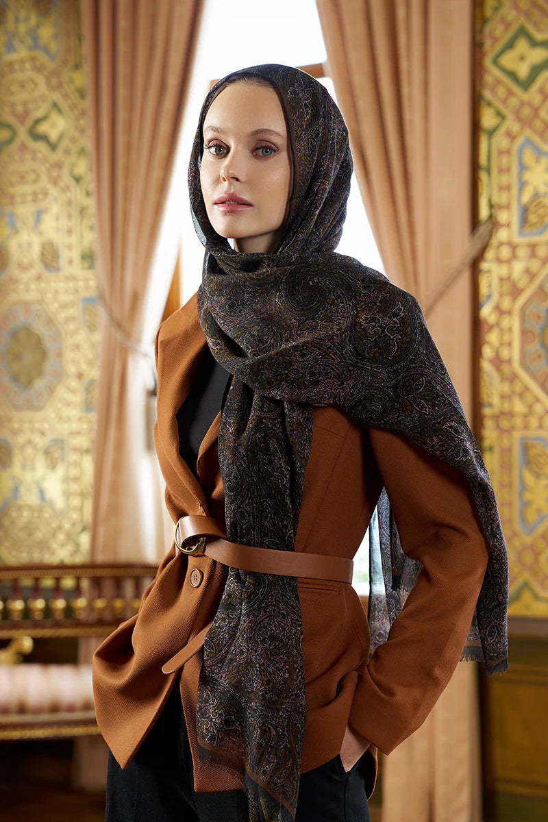 Yün İpek Shade Şal - Siyah