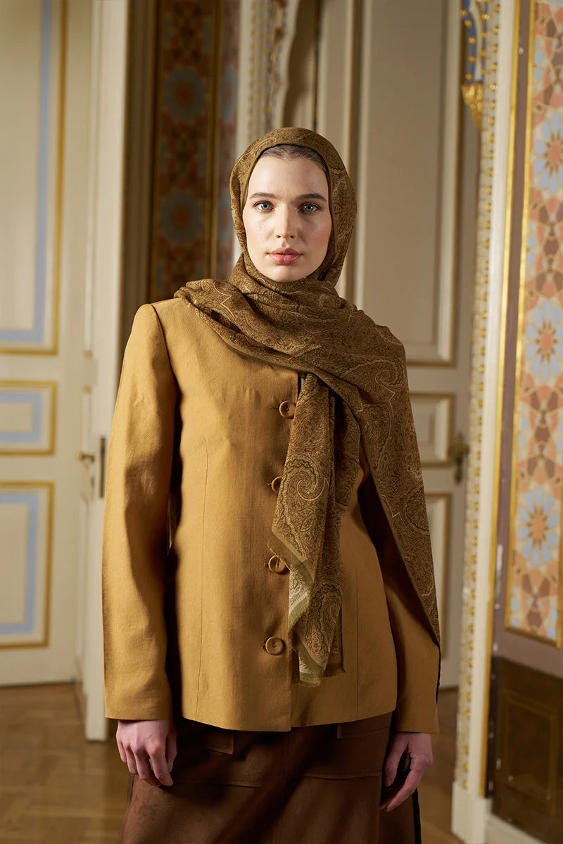 Yün İpek Shade Şal - Yağ Yeşili