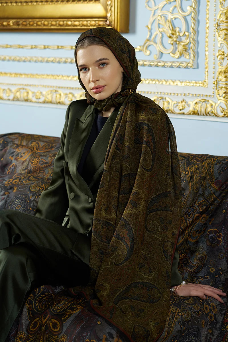 Yün İpek Shade Şal - Yeşil