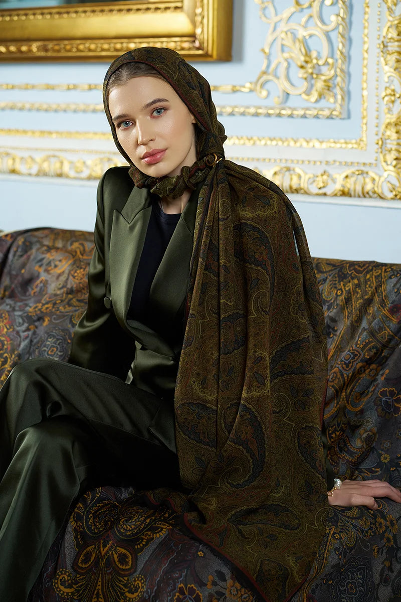 Yün İpek Shade Şal - Yeşil