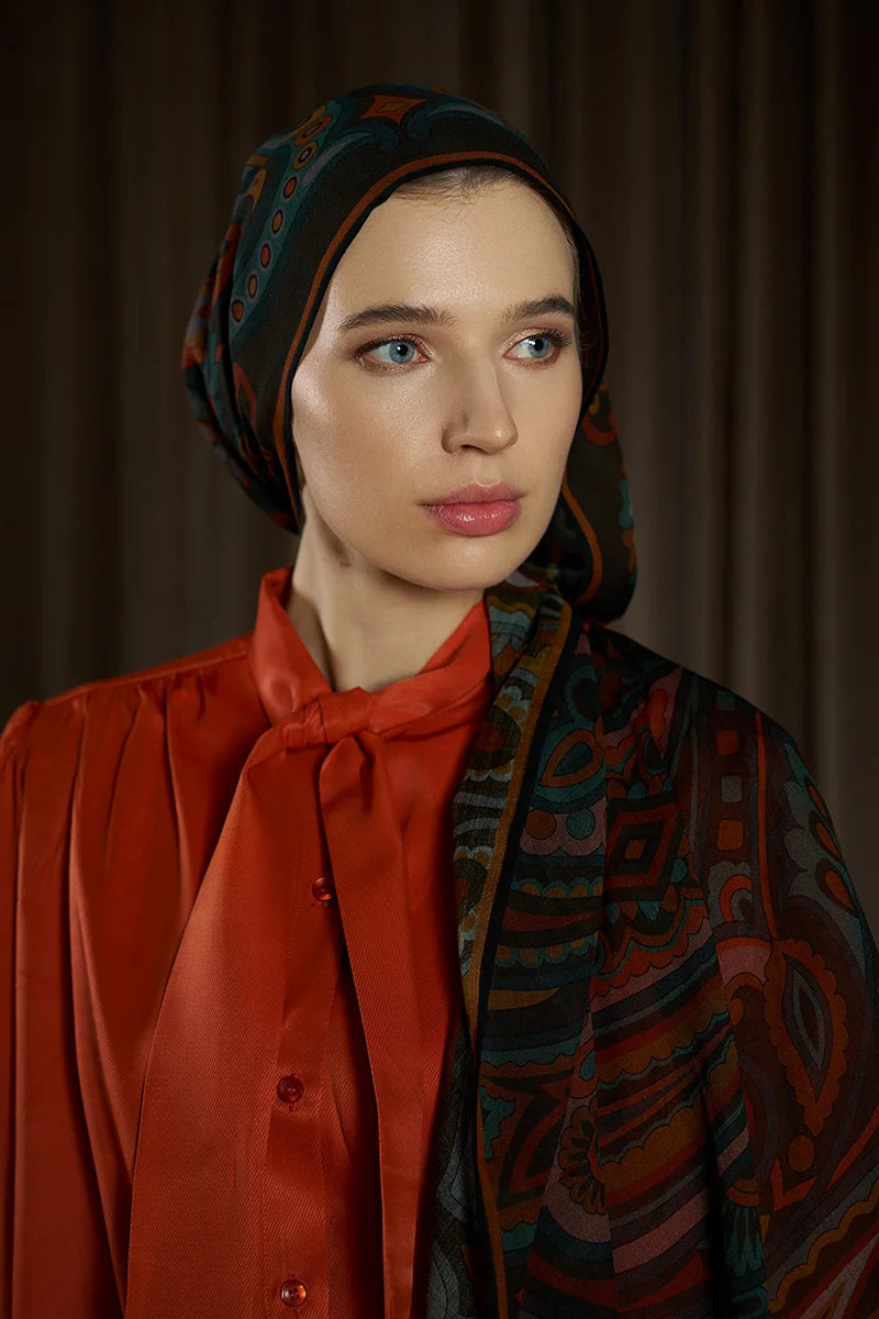 Wool Silk Vianne Shawl - Terracotta
