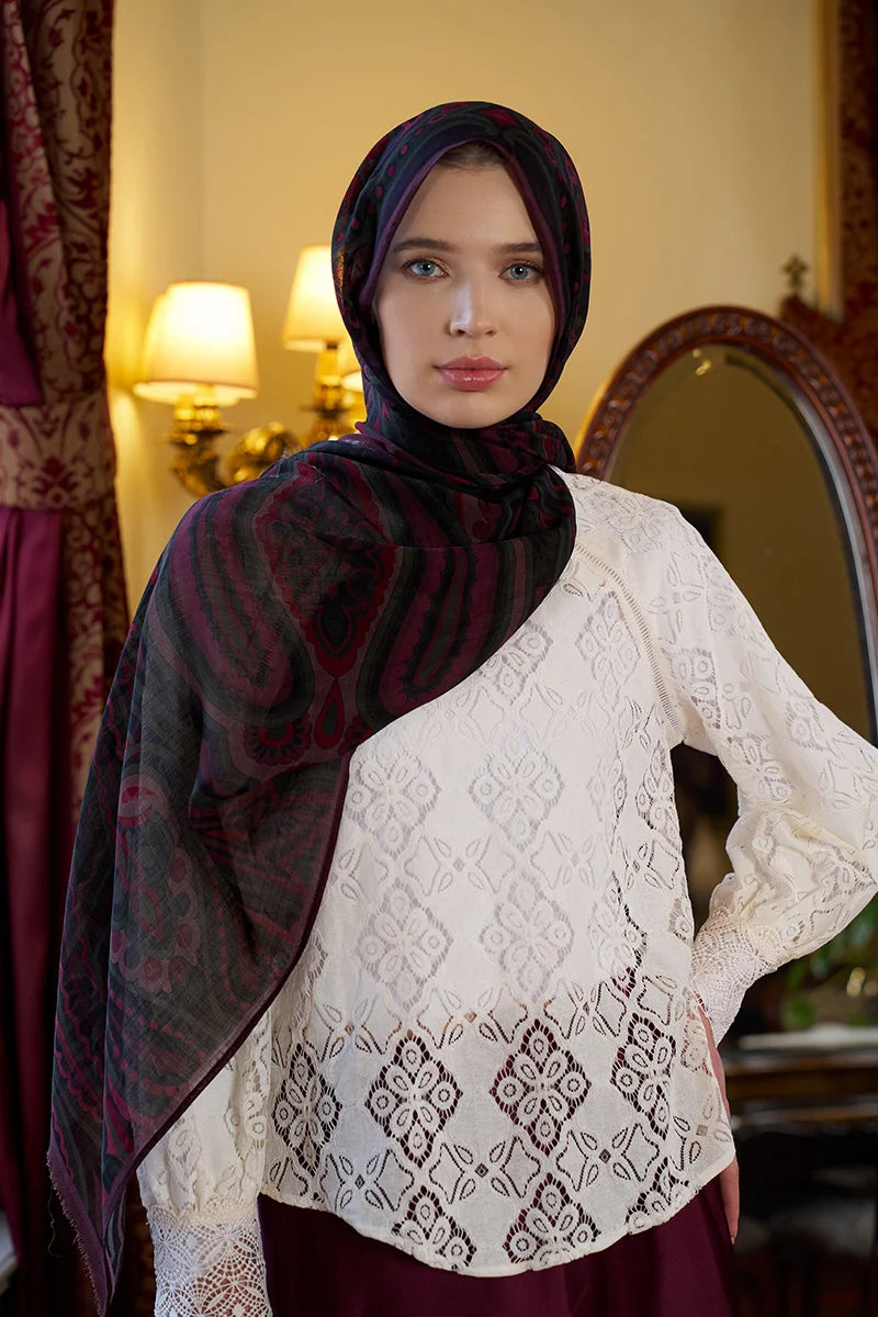 Yün İpek Vianne Şal - Mürdüm