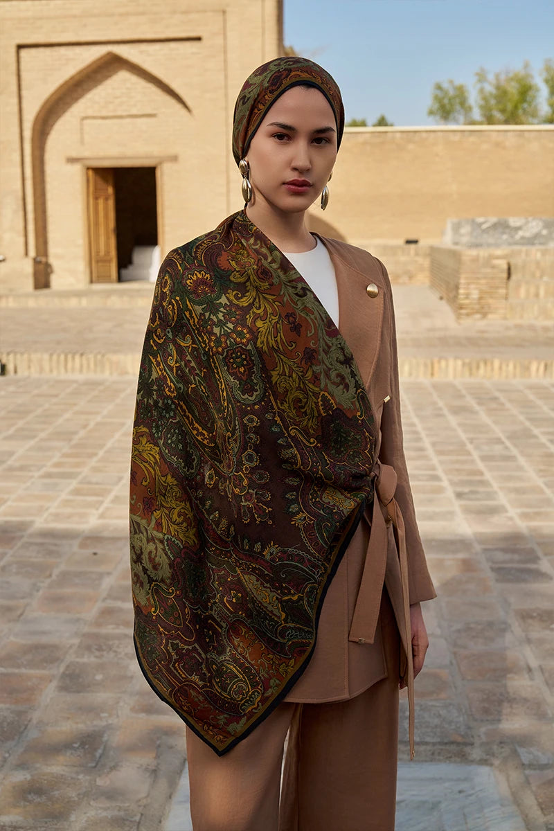 Zeraf Yün İpek Şal - Kahverengi