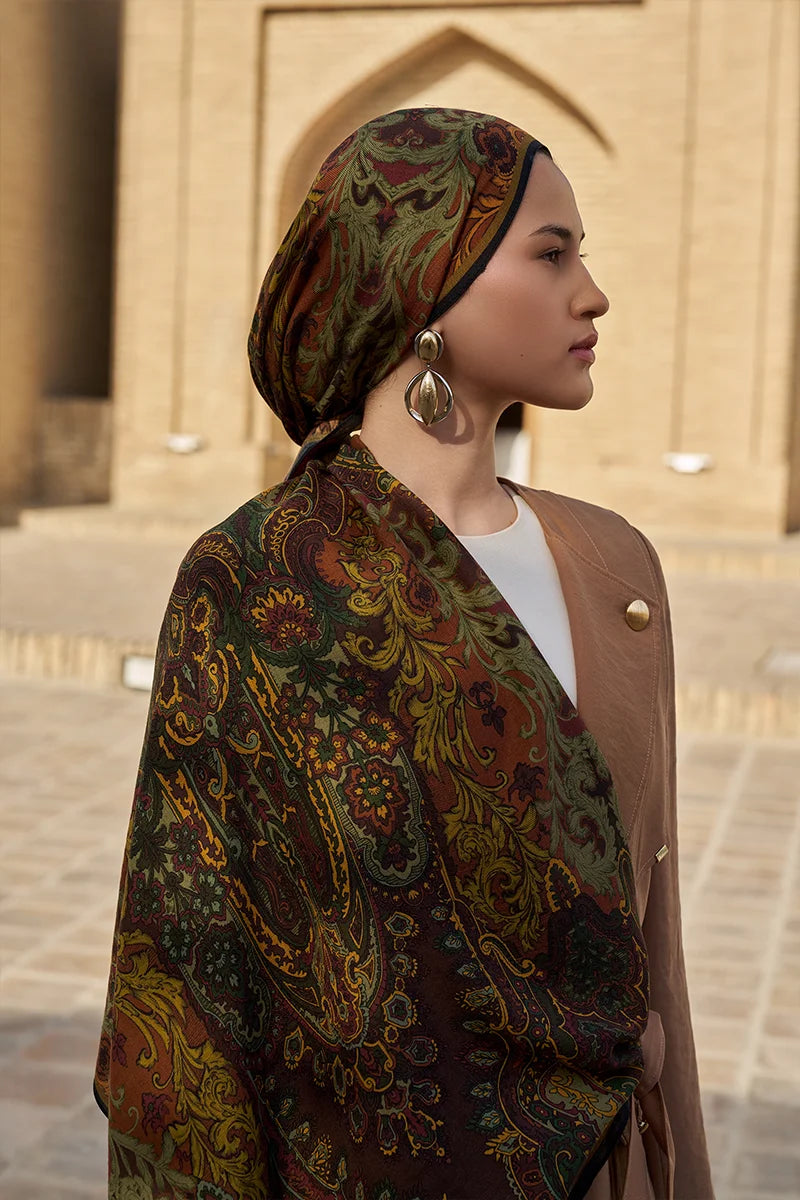 Zeraf Yün İpek Şal - Kahverengi