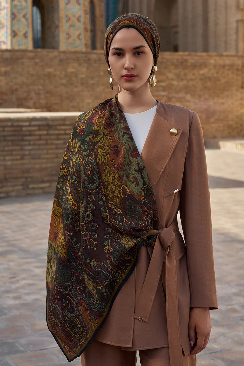 Zeraf Yün İpek Şal - Kahverengi