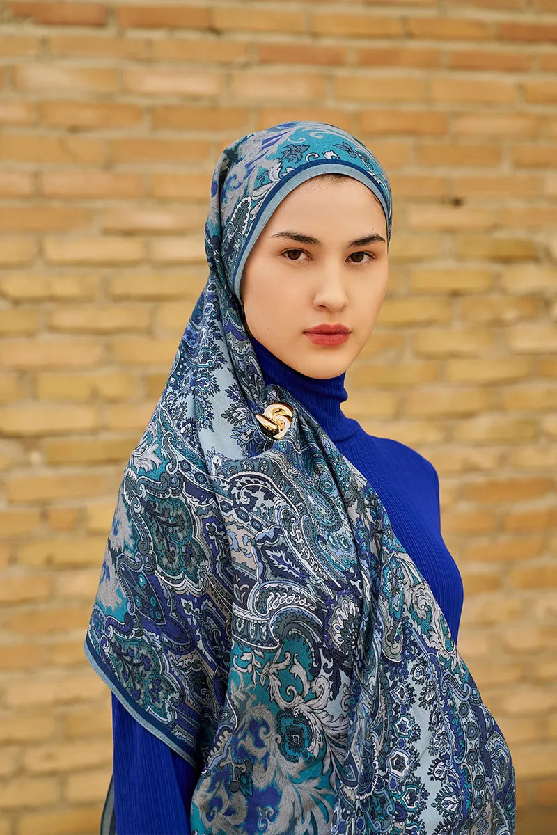 Zeraf Yün İpek Şal - Mavi