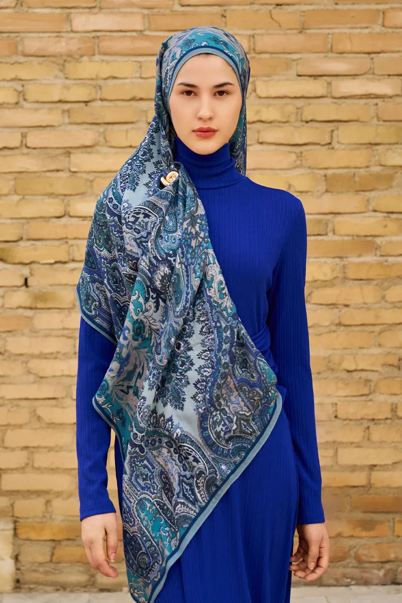 Zeraf Yün İpek Şal - Mavi