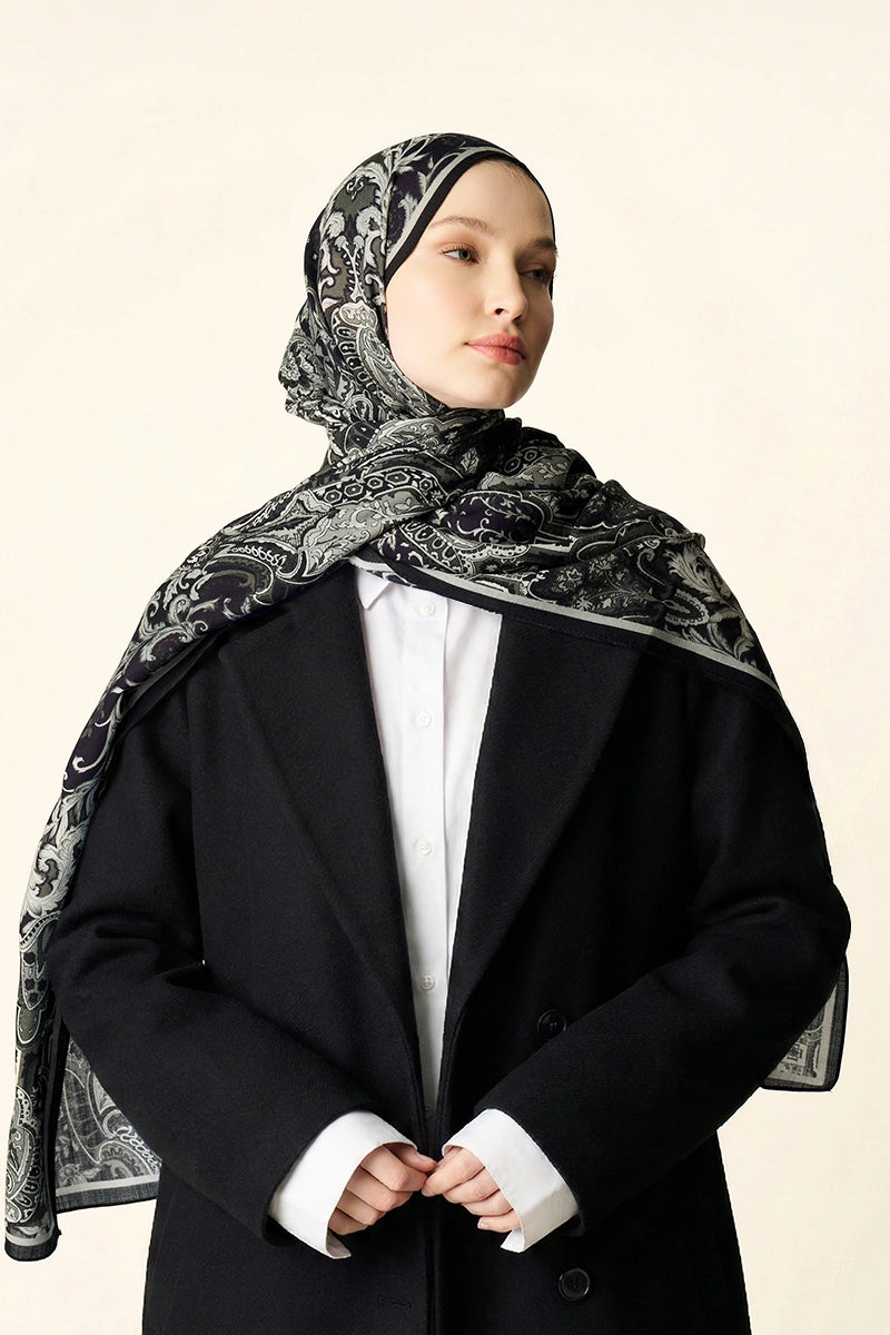Zeraf Wool Silk Shawl - Black