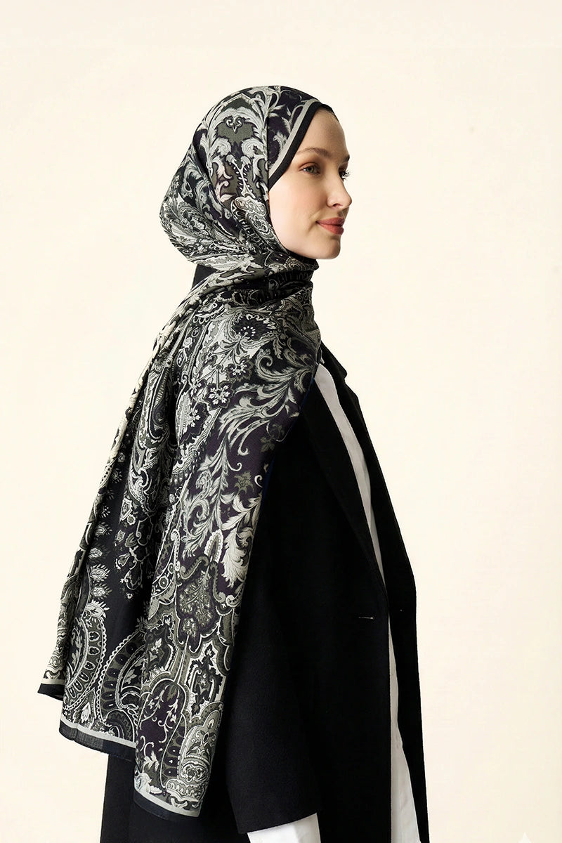 Zeraf Wool Silk Shawl - Black