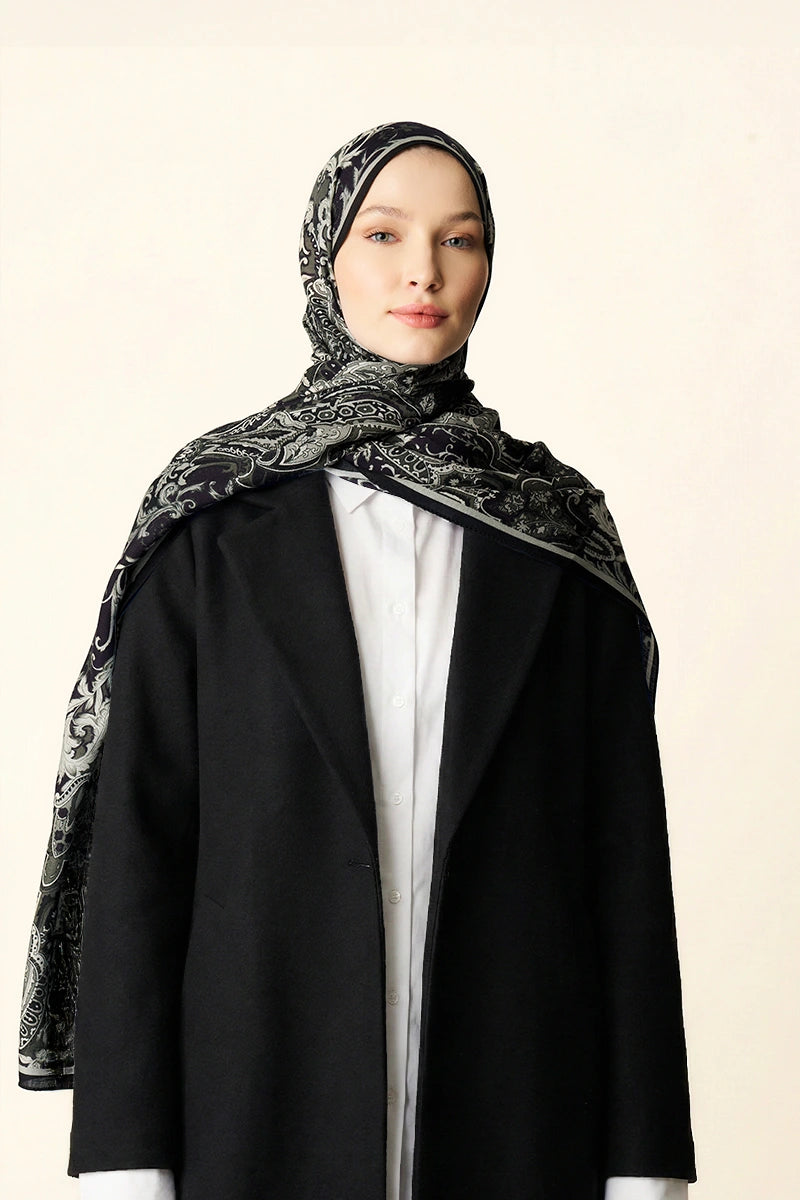 Zeraf Wool Silk Shawl - Black