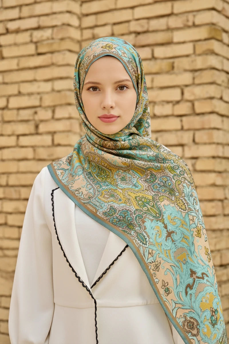 Zeraf Wool Silk Shawl - Turquoise