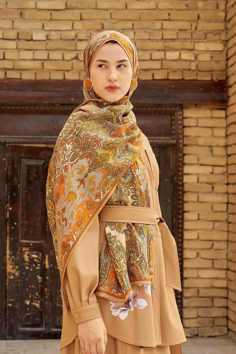 Zeraf Yün İpek Şal - Turuncu