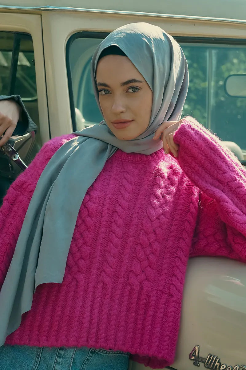 İpeksi Jakar Şal Zikzak Desen - Gri