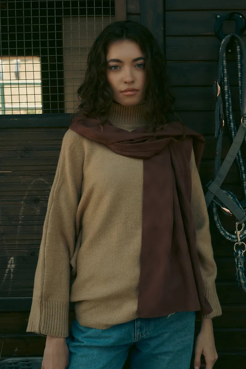 İpeksi Jakar Şal Zikzak Desen - Kahverengi