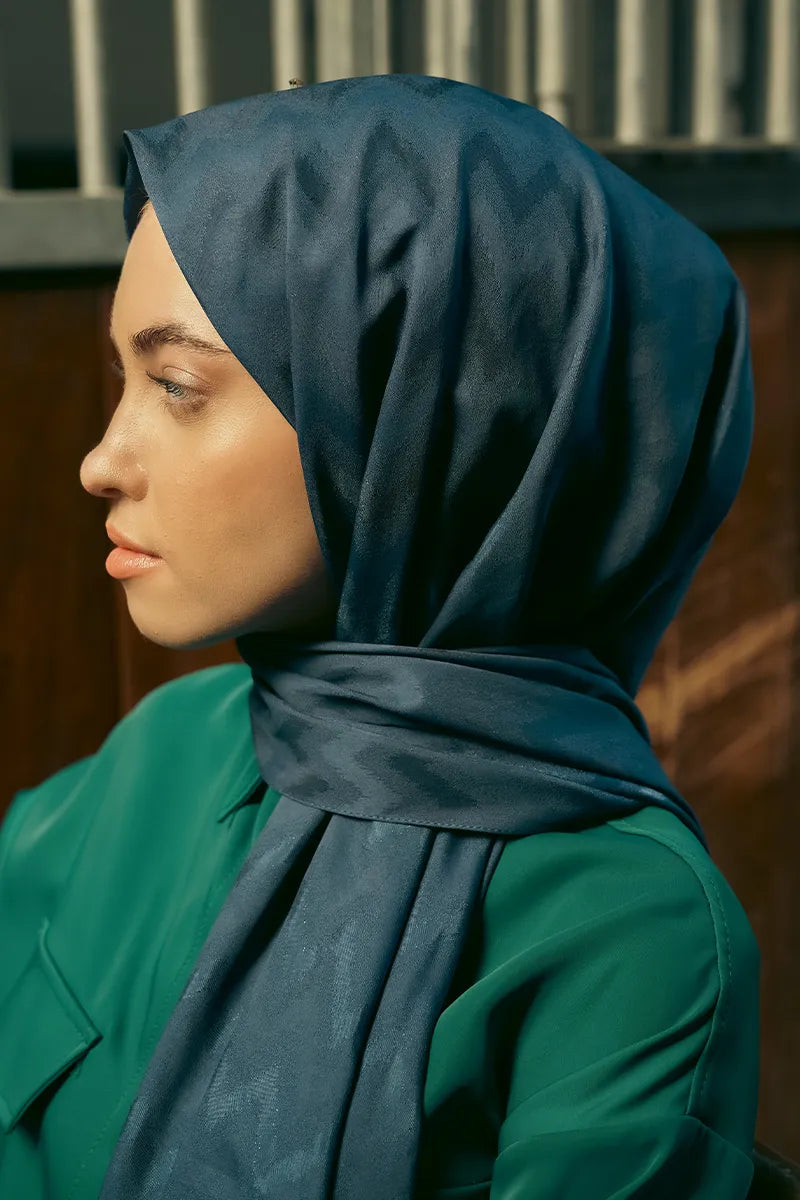 İpeksi Jakar Şal Zikzak Desen - Lacivert