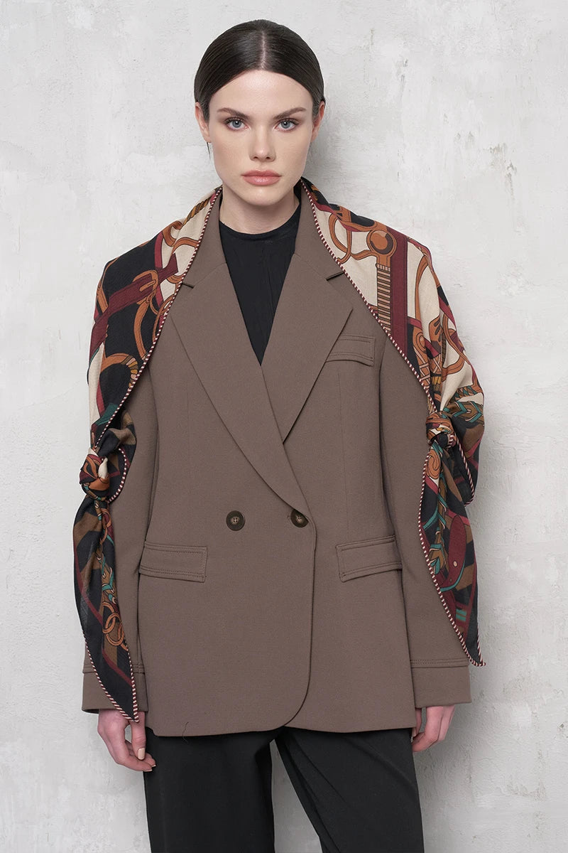 Chain Pattern Wool Silk Shoulder Shawl - Burgundy