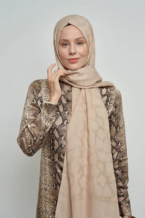 Jakar Pamuk Şal Mozaik Desen - Bej