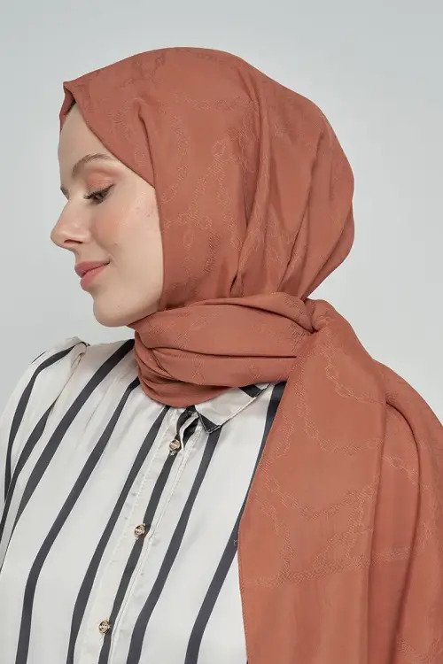 Jakar Pamuk Şal Zincir Desen - Kahverengi