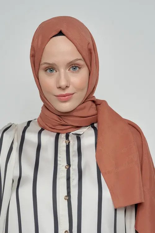 Jakar Pamuk Şal Zincir Desen - Kahverengi