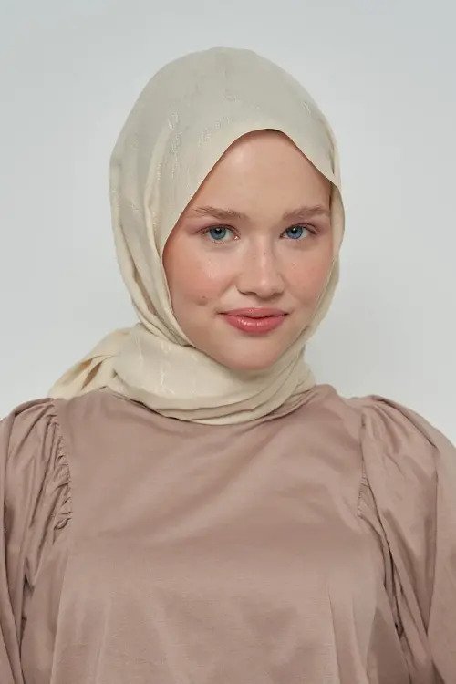 Jakar Pamuk Şal Zincir Desen - Krem