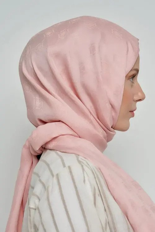 Jakar Pamuk Şal Monogram Desen - Pudra