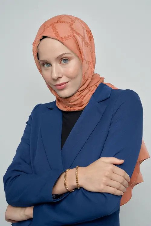 Jakar Pamuk Şal Mozaik Desen - Peach Fuzz