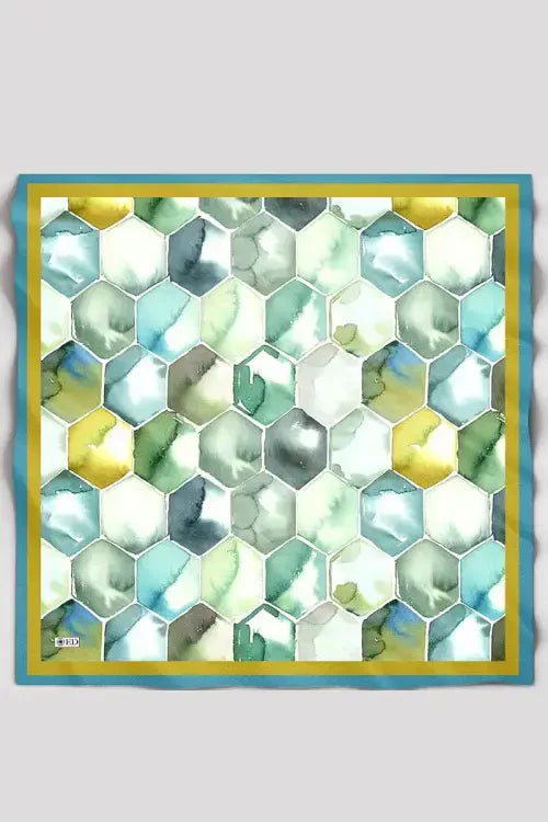 Desenli Modal Eşarp Petek - Mavi Yeşil