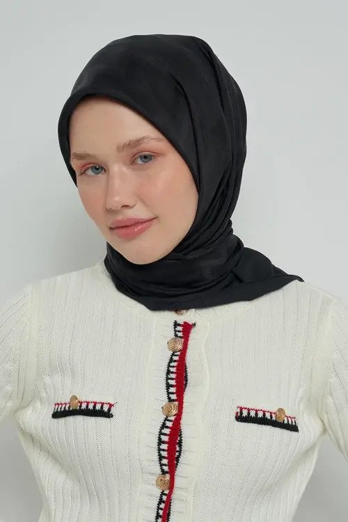 Pamuklu Eşarp Zikzak Desen - Siyah