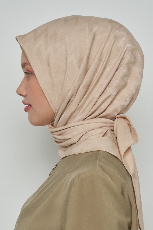 Pamuklu Eşarp Zikzak Desen - Bej