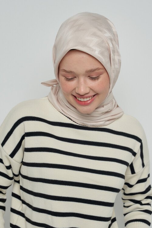 Pamuklu Eşarp Zikzak Desen - Taş