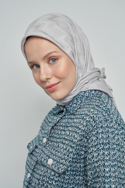 Pamuklu Eşarp Zikzak Desen - Gri