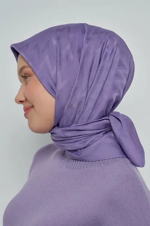 Pamuklu Eşarp Zikzak Desen - Mor