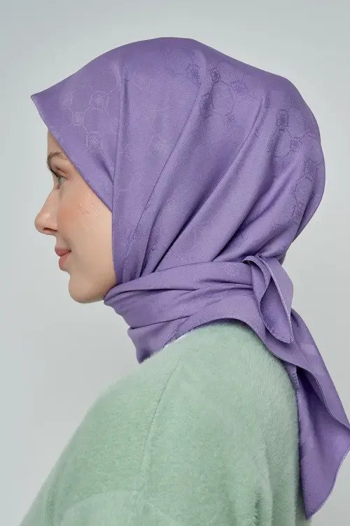 Pamuklu Eşarp Monogram Desen - Mor