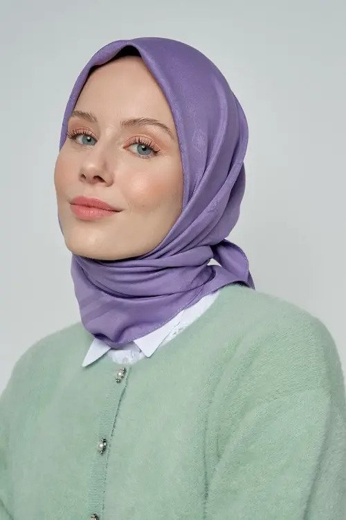 Pamuklu Eşarp Monogram Desen - Mor