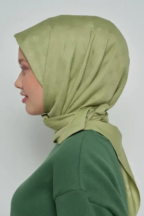 Pamuklu Eşarp Monogram Desen - Yeşil
