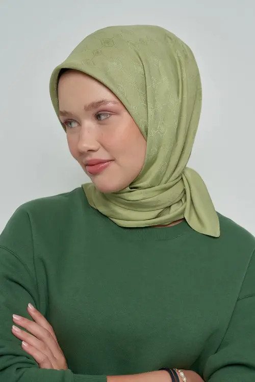 Pamuklu Eşarp Monogram Desen - Yeşil