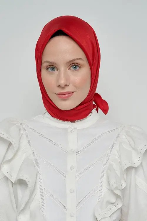 Pamuklu Eşarp Monogram Desen - Kırmızı