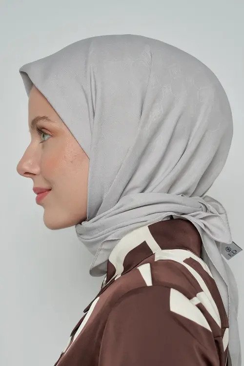 Pamuklu Eşarp Monogram Desen - Gri