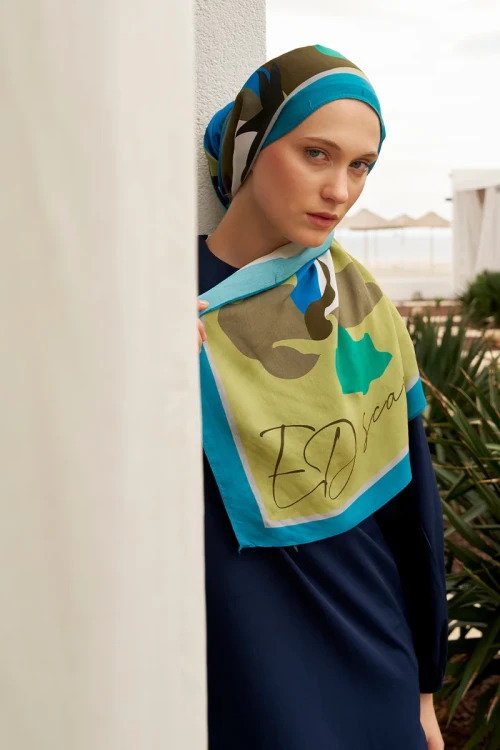 Curated Abstract Shawl - Olive Green