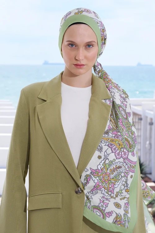 Curated Secret Garden Şal - Yeşil / Krem