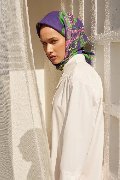 Motif Desen Modal Eşarp - Mor