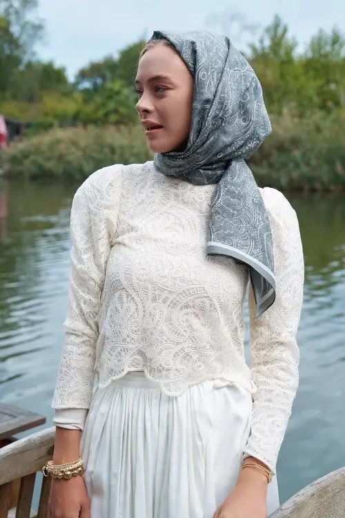 Astra Desen Pamuk İpek Şal - Füme