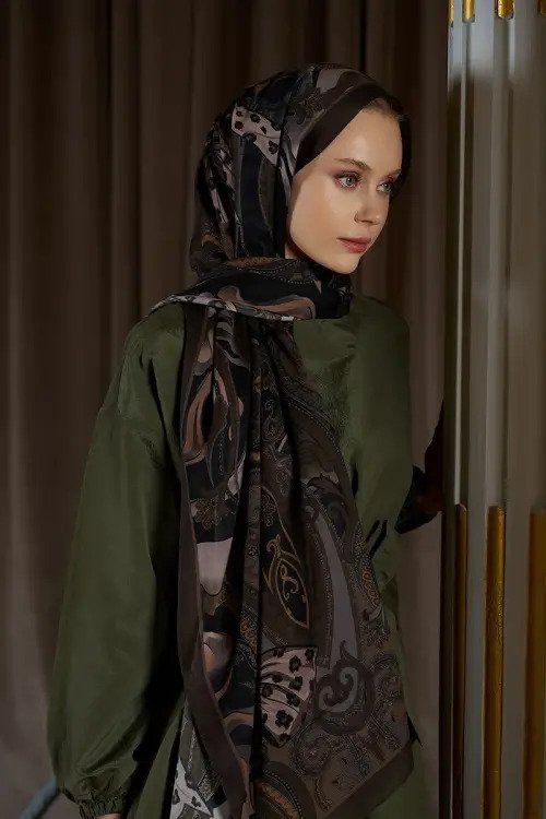 Pamuk İpek Floş Vespera Şal - Kahverengi