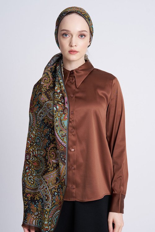 Yün İpek Celia Şal - Kahve